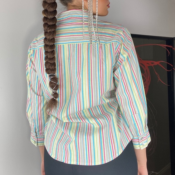 vintage multi colored striped button down collared blouse - Picture 3 of 4